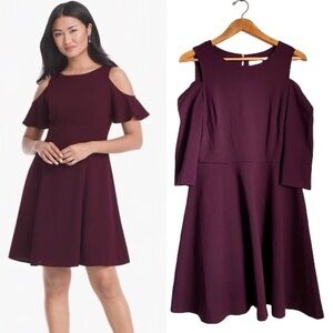 Eliza J Maroon Burgundy Skater Cold Shoulder Dress A-line Wedding Formal Flare